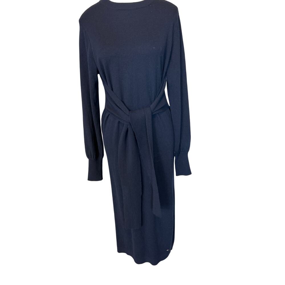 TED BAKER | Navy Blue Essya Slouchy Midi Tie Front Sweater Dress | 1 (US 2/4)